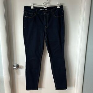 Old Navy dark indigo jeans, mid-rise Rockstar, super skinny; size 12